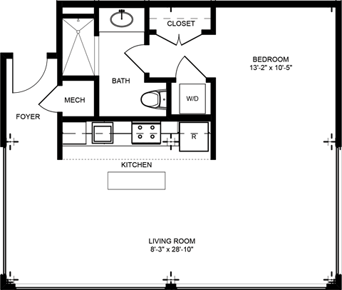 Floor plan for 3 beds, 2 baths, 1101 sqft